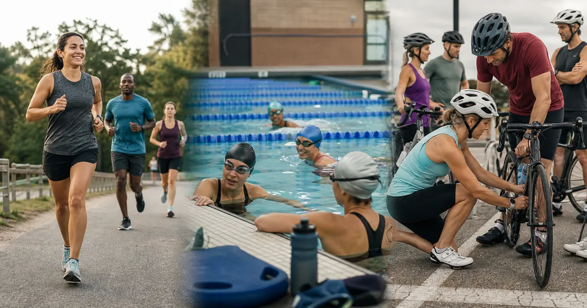 Runner beginning swim and cycling practice for a first triathlon